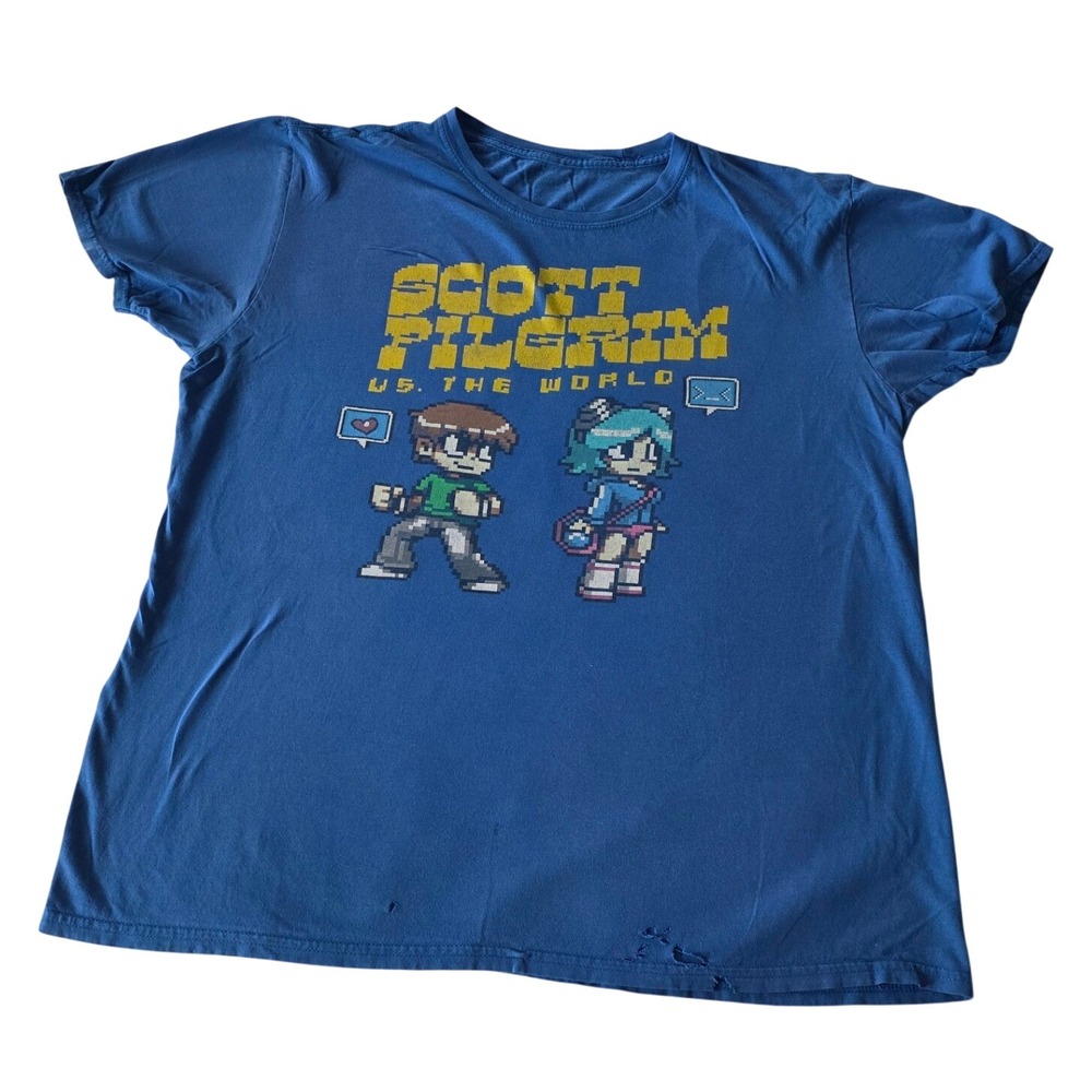 Y2K Distressed Graphic T-Shirt Scott Pilgram vs The World XL Pixel Graphic